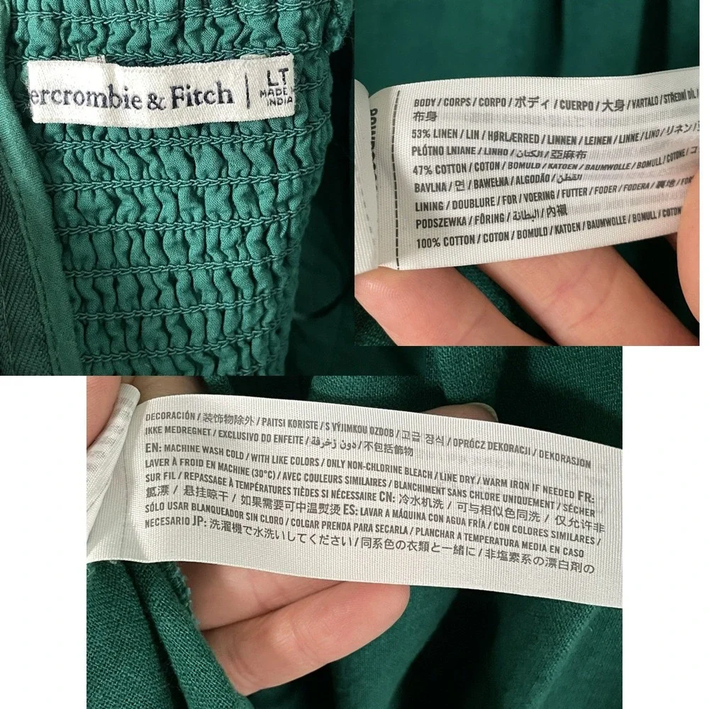 Abercrombie & Fitch Green Linen Blend Strapless Pleated Maxi Dress LT Large Tall